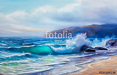 Oil  painting of the sea on canvas. (többrészes kép) - vászonkép, falikép otthonra és irodába