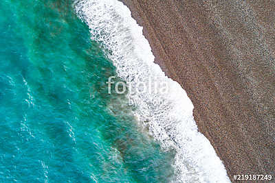 View of a drone at the  Beach,top view aerial drone photo of stunning colored sea beach (keretezett kép) - vászonkép, falikép otthonra és irodába