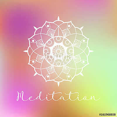 Meditation vector illustration with mandala on colorful backgrou (bögre) - vászonkép, falikép otthonra és irodába