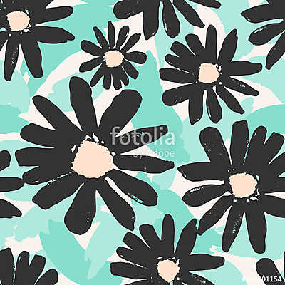 Hand Drawn Flowers Seamless Pattern (többrészes kép) - vászonkép, falikép otthonra és irodába