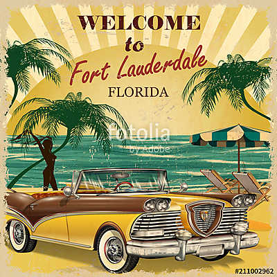 Welcome to Fort Lauderdale, Florida retro poster. (többrészes kép) - vászonkép, falikép otthonra és irodába