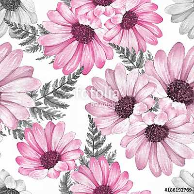 Floral seamless pattern 13. Watercolor pink flowers. (vászonkép óra) - vászonkép, falikép otthonra és irodába