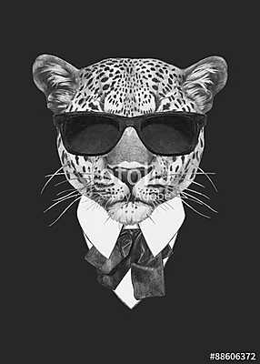 Portrait of Leopard in suit. Vector isolated elements. (bögre) - vászonkép, falikép otthonra és irodába