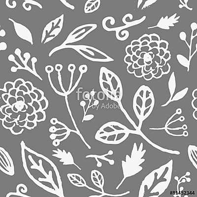 Hand Drawn Floral Seamless Pattern (poszter) - vászonkép, falikép otthonra és irodába