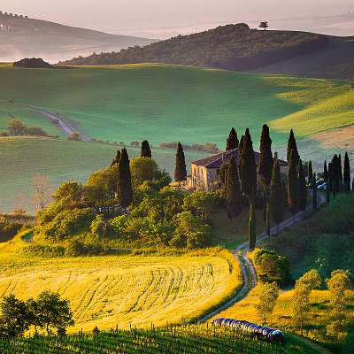 Toszkána, reggel Val d 'Orcia-ban (poszter) - vászonkép, falikép otthonra és irodába