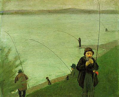 Horgászok a Rajnán (keretezett kép) - vászonkép, falikép otthonra és irodába