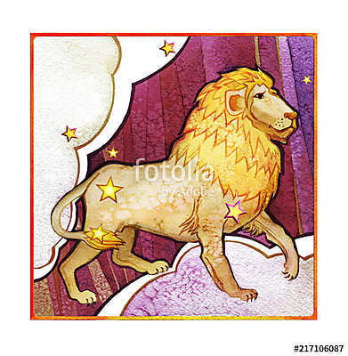 Astrological sign of the zodiac Leo, watercolor in retro style,  (bögre) - vászonkép, falikép otthonra és irodába