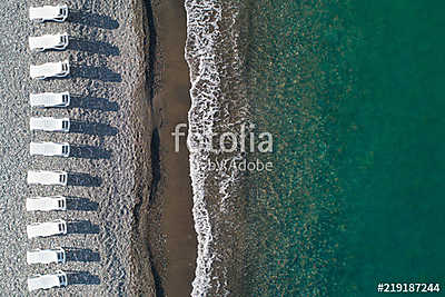 View of a drone at the  Beach,top view aerial drone photo of stunning colored sea beach (keretezett kép) - vászonkép, falikép otthonra és irodába