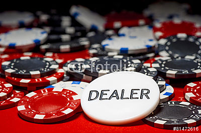 kereskedő gomb és zseton pókerhez (fotótapéta) - vászonkép, falikép otthonra és irodába