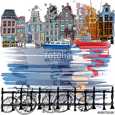 Amszterdam (többrészes kép) - vászonkép, falikép otthonra és irodába