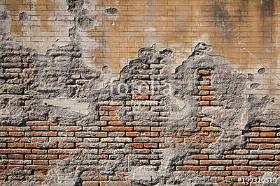 Weathered plaster and brick wall textured background  (keretezett kép) - vászonkép, falikép otthonra és irodába