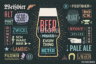 Poster or banner with text Beer Makes Everything Better and name (keretezett kép) - vászonkép, falikép otthonra és irodába