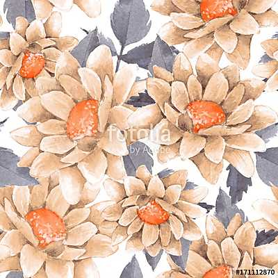 Seamless floral pattern with watercolor chrysanthemums 3 (bögre) - vászonkép, falikép otthonra és irodába