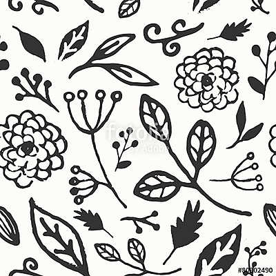 Hand Drawn Floral Seamless Pattern (fotótapéta) - vászonkép, falikép otthonra és irodába