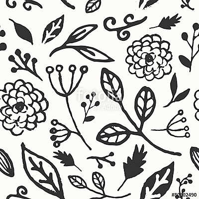 Hand Drawn Floral Seamless Pattern (keretezett kép) - vászonkép, falikép otthonra és irodába