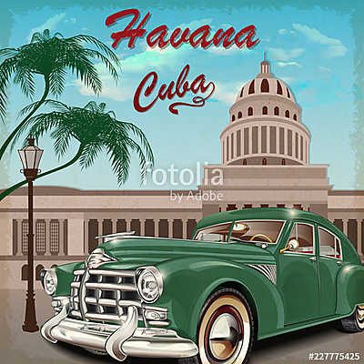 Havana retro poster. (vászonkép óra) - vászonkép, falikép otthonra és irodába