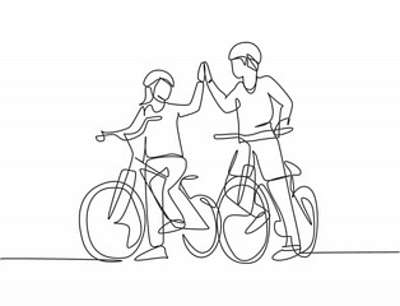 Bringázás, megcsináltuk, 2 alak kerékpárral (vonalrajz,  line art) (poszter) - vászonkép, falikép otthonra és irodába
