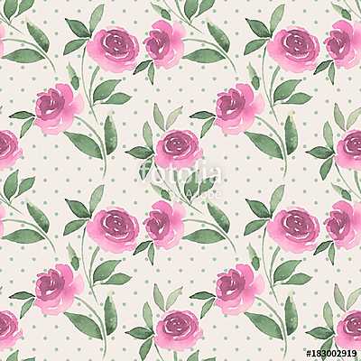 Floral seamless pattern 32. Watercolor background with pink flow (fotótapéta) - vászonkép, falikép otthonra és irodába