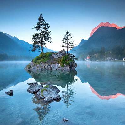 Alpenglow a Hintersee közelében Ramsau (fotótapéta) - vászonkép, falikép otthonra és irodába