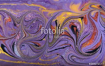 Marble abstract acrylic background. Violet marbling artwork texture. Marbled ripple pattern. (többrészes kép) - vászonkép, falikép otthonra és irodába