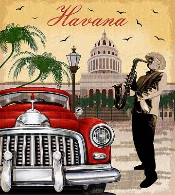 Havana retro poster. (keretezett kép) - vászonkép, falikép otthonra és irodába