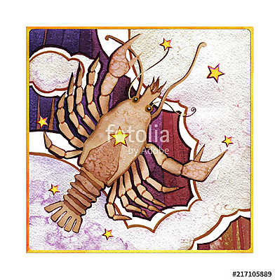 Astrological sign of the zodiac Cancer watercolor in retro style (többrészes kép) - vászonkép, falikép otthonra és irodába