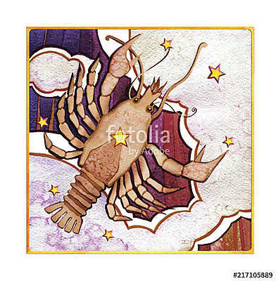 Astrological sign of the zodiac Cancer watercolor in retro style (keretezett kép) - vászonkép, falikép otthonra és irodába