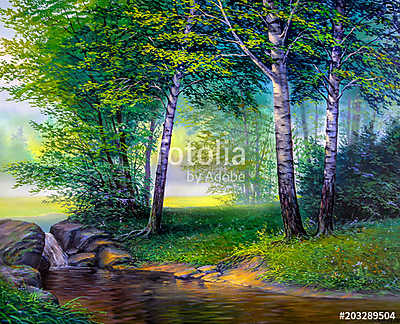 landscape painting of waterfall (fotótapéta) - vászonkép, falikép otthonra és irodába