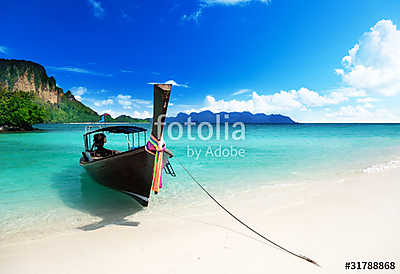 long boat and poda island in Thailand (vászonkép óra) - vászonkép, falikép otthonra és irodába