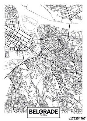 Részletes vektor poszter várostérkép Belgrád (fotótapéta) - vászonkép, falikép otthonra és irodába