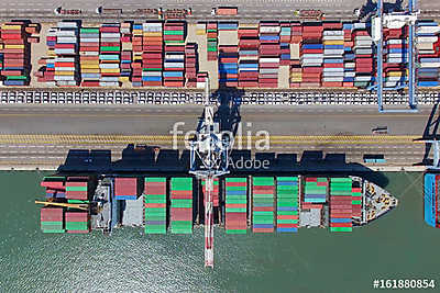 Kereskedelmi kikötő konténerekkel (légifotó) (fotótapéta) - vászonkép, falikép otthonra és irodába