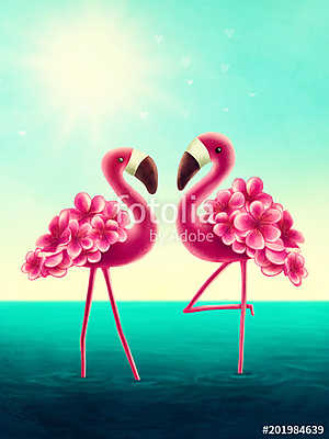 Two flamingos (fotótapéta) - vászonkép, falikép otthonra és irodába