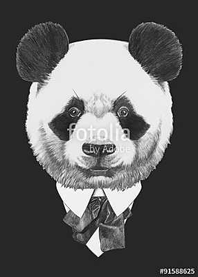 Portrait of Panda in suit. Hand drawn illustration. (vászonkép óra) - vászonkép, falikép otthonra és irodába