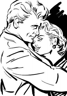 vázlat fekete-fehér pár férfi és nő ölelt, szerelem (többrészes kép) - vászonkép, falikép otthonra és irodába