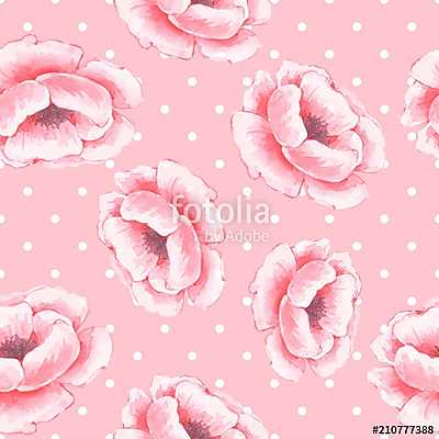 Floral seamless pattern 2. Watercolor background with pink flowe (vászonkép óra) - vászonkép, falikép otthonra és irodába