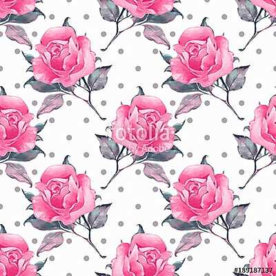 Floral seamless pattern 4. Watercolor background with roses  (fotótapéta) - vászonkép, falikép otthonra és irodába