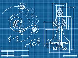 Űrsikló blueprint (keretezett kép) - vászonkép, falikép otthonra és irodába