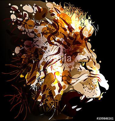 Az oroszlánfej digitális festése. Vektoros illusztráció (keretezett kép) - vászonkép, falikép otthonra és irodába