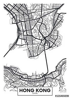 Vektor poszter térkép városa Hong Kong (fotótapéta) - vászonkép, falikép otthonra és irodába