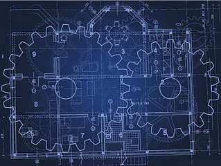 Fogaskerekek blueprint (többrészes kép) - vászonkép, falikép otthonra és irodába