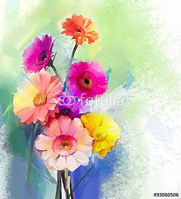 Absztrakt színes tavaszi virágzás (olajfestmény reprodukció) (fotótapéta) - vászonkép, falikép otthonra és irodába