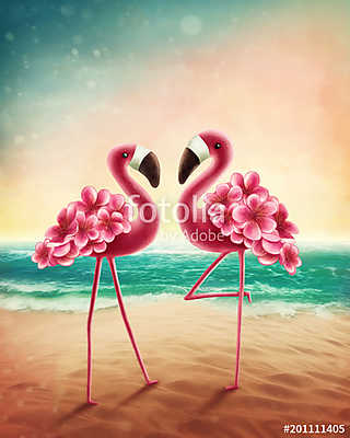 Two flamingos (fotótapéta) - vászonkép, falikép otthonra és irodába