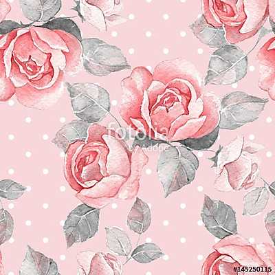 Hand drawn watercolor floral seamless pattern. Vintage flowers 2 (többrészes kép) - vászonkép, falikép otthonra és irodába