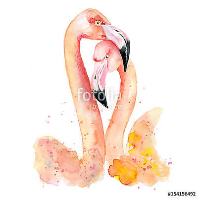 watercolor pink flamingos (keretezett kép) - vászonkép, falikép otthonra és irodába