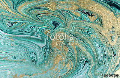 Marble abstract acrylic background. Nature green marbling artwork texture. Golden glitter. (poszter) - vászonkép, falikép otthonra és irodába