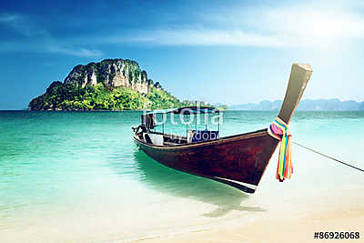 long boat and poda island, Thailand (keretezett kép) - vászonkép, falikép otthonra és irodába
