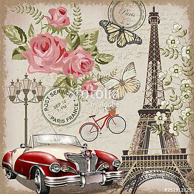 Paris vintage postcard. (bögre) - vászonkép, falikép otthonra és irodába