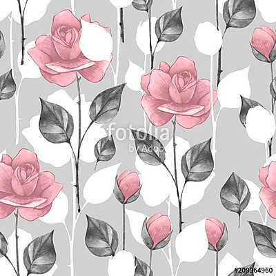 Floral seamless pattern 8. Watercolor background with roses (fotótapéta) - vászonkép, falikép otthonra és irodába
