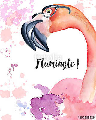 Watercolor pink Flamingo in glasses (fotótapéta) - vászonkép, falikép otthonra és irodába