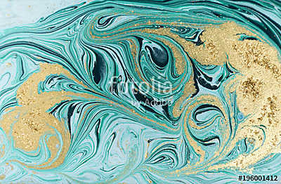 Marble abstract acrylic background. Nature green marbling artwork texture. Golden glitter. (többrészes kép) - vászonkép, falikép otthonra és irodába